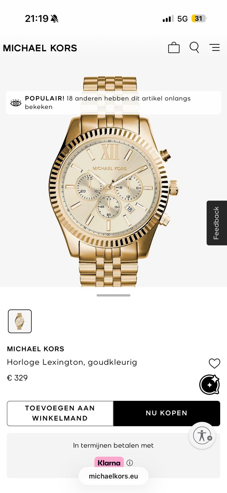 Michael kors lexington, Staal, Gebruikt, Polshorloge, Ophalen