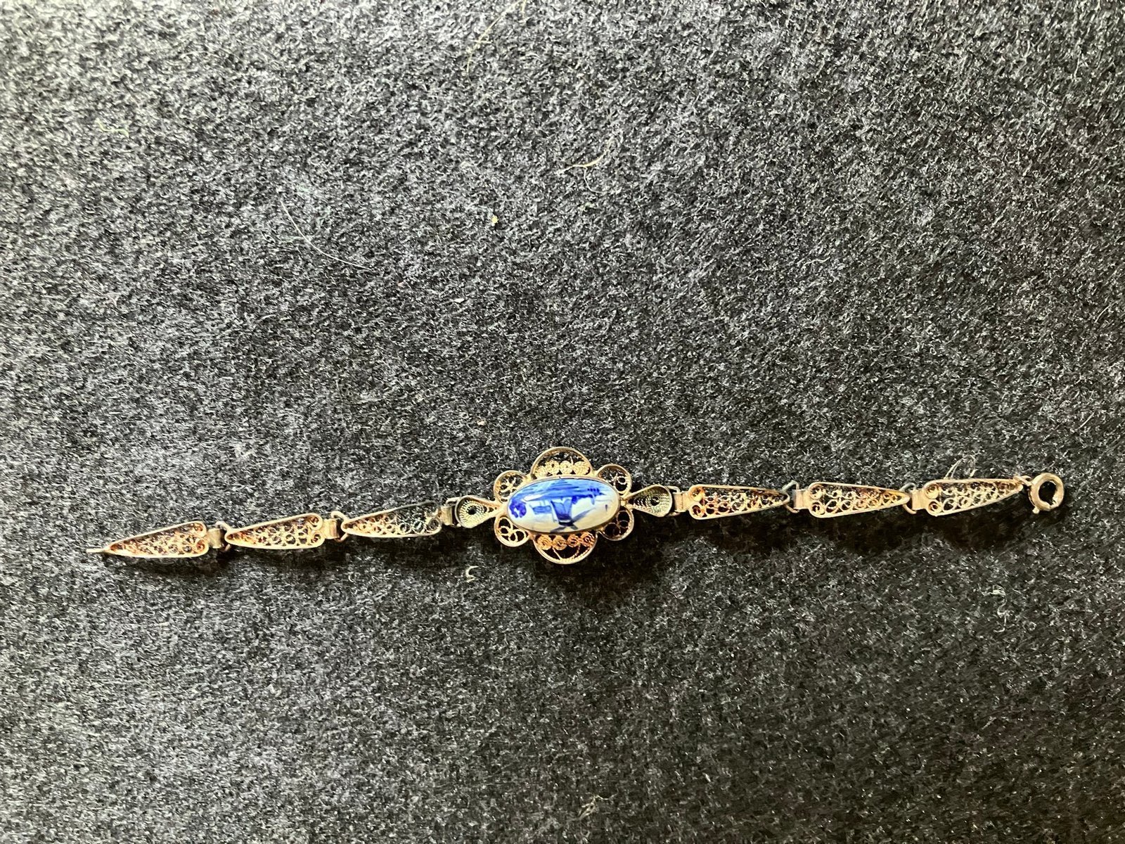 Antieke zilveren armband met Delfts blauw decor, Ophalen of Verzenden, Zo goed als nieuw, Zilver, Navelpiercing