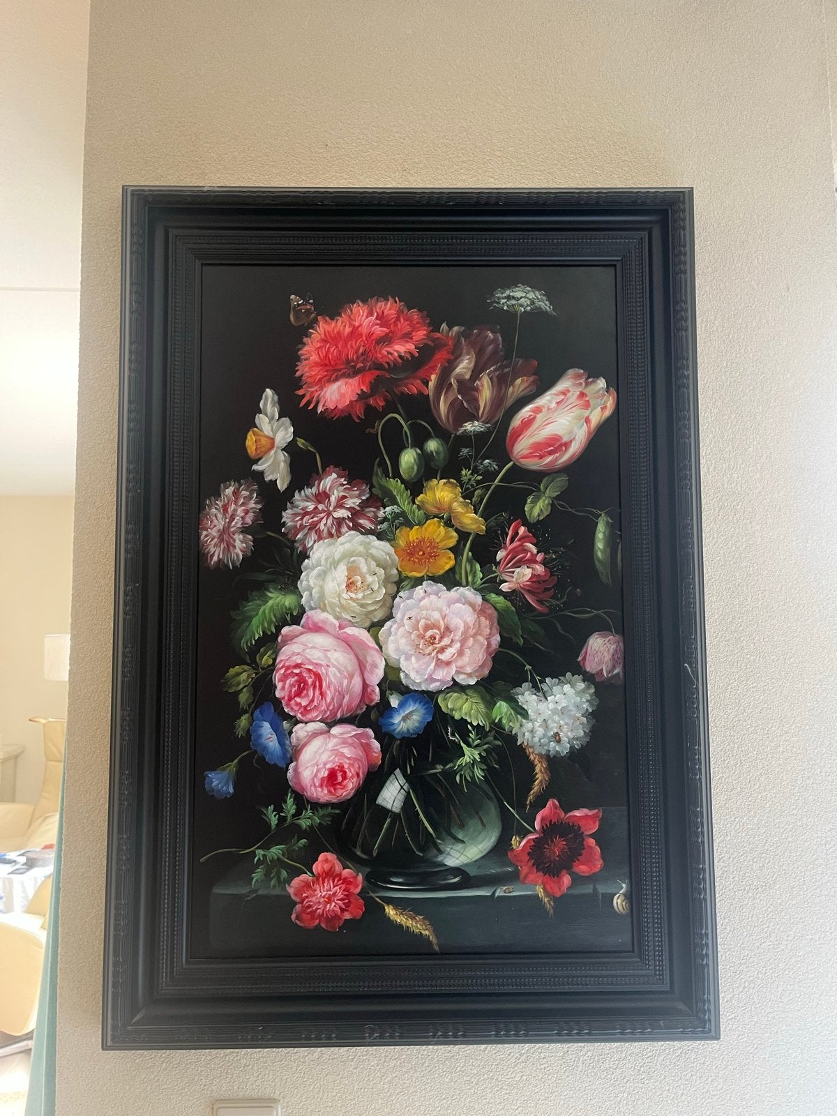 bloemstilleven schilderij  in barok lijst, Antiek en Kunst, Doek, Handgeschilderd, Olieverf, Klassiek