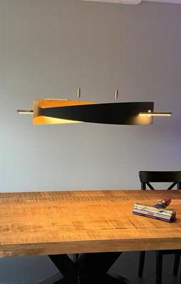 Stijlvolle Lucande LED hanglamp Marija zwart/goud 101cm, Ophalen, Zo goed als nieuw, Metaal