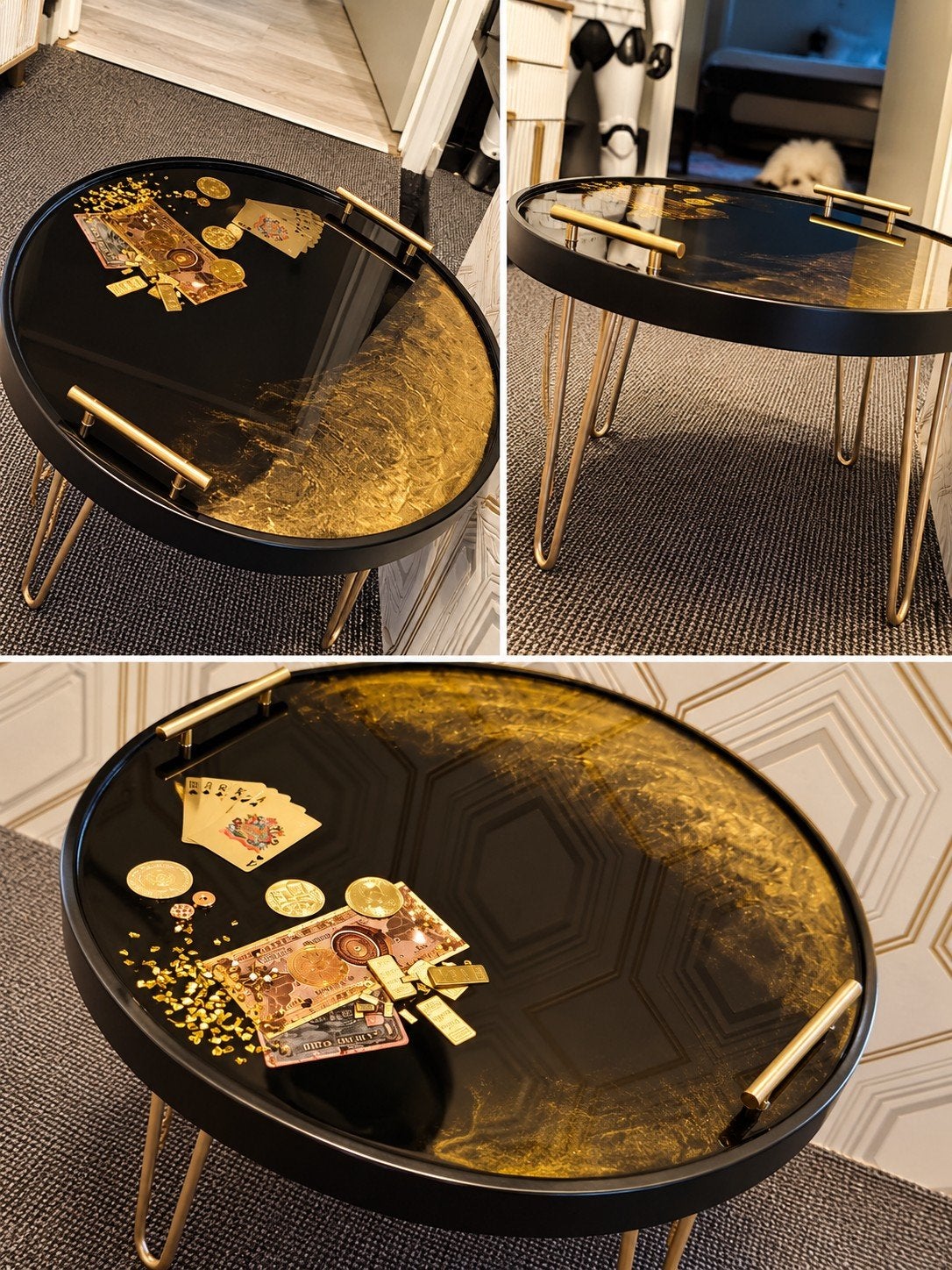 Goud metaliek blad van epoxy - 60 cm, Huis en Inrichting, Ophalen, Overige materialen, Rond, Zo goed als nieuw