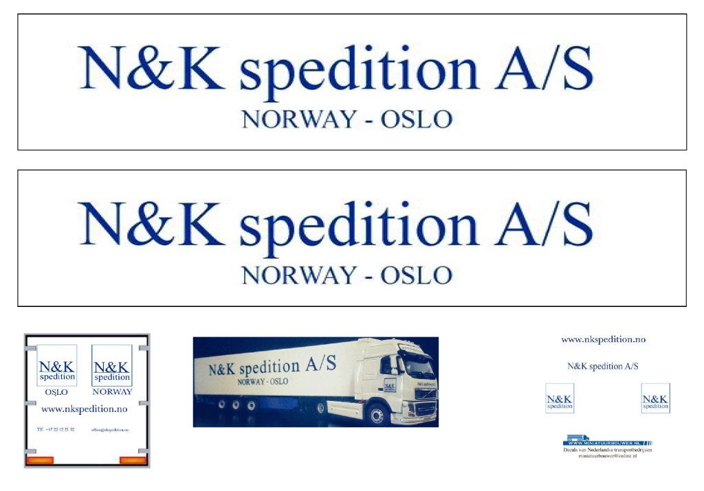 Vrachtauto decal 1:50 N & K Spedition a/s Noorwegen, Verzenden, Nieuw, Bus of Vrachtwagen, Overige merken