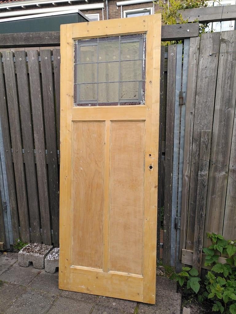 Paneeldeur met glas in lood - jaren '30, Doe-het-zelf en Verbouw, Deuren en Horren, Ophalen, Gebruikt, Binnendeur, Glas