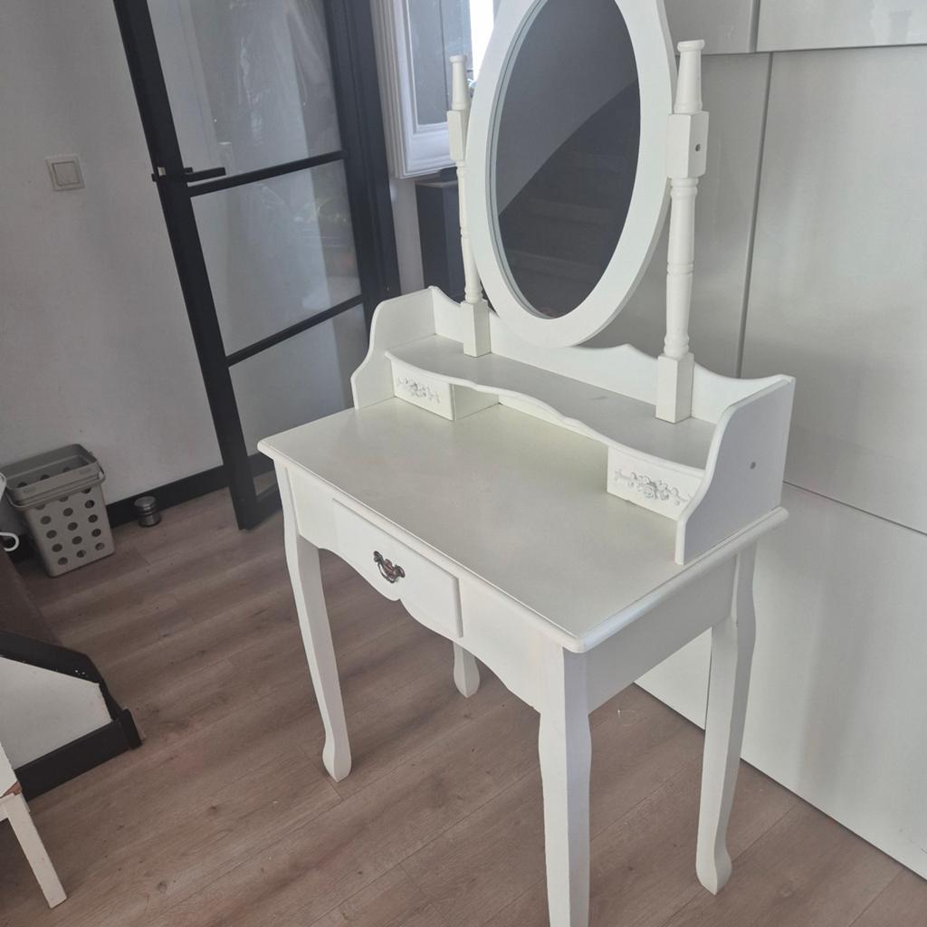 Witte kaptafel met spiegel en lades, Gebruikt, 100 tot 150 cm, Klassiek, Romantisch, Hout