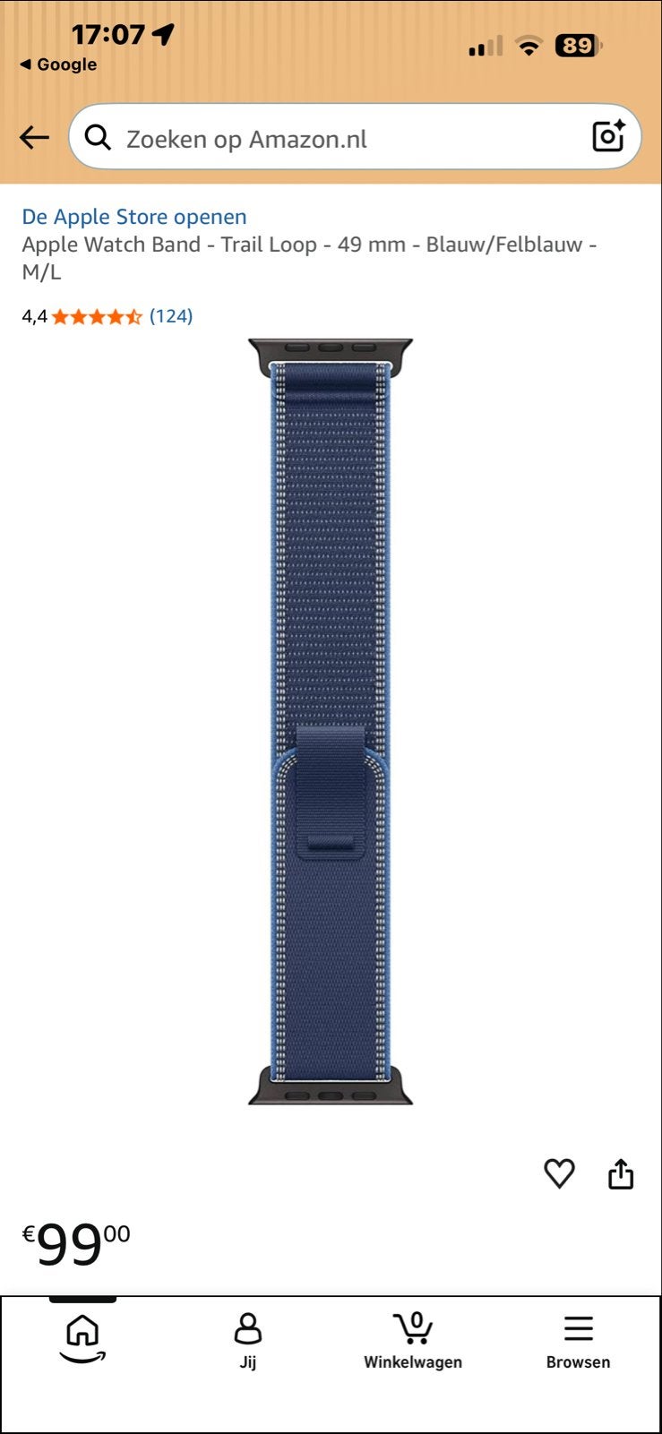 Apple Watch Band - Trail Loop - 49 mm - Blauw/Felblauw, Ophalen, Nieuw, Blauw