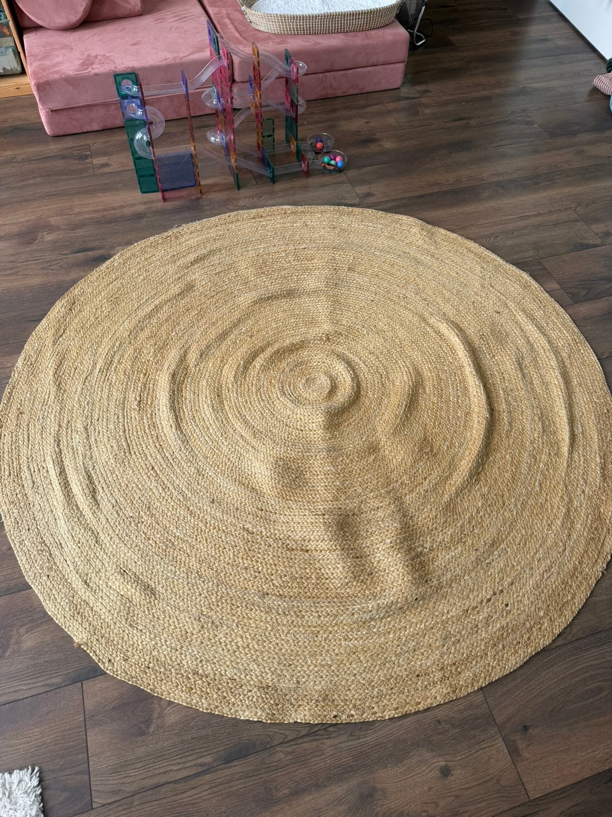 Jute kleed rond, Huis en Inrichting, Stoffering | Tapijten en Kleden, Ophalen, 150 tot 200 cm, Rond, Zo goed als nieuw