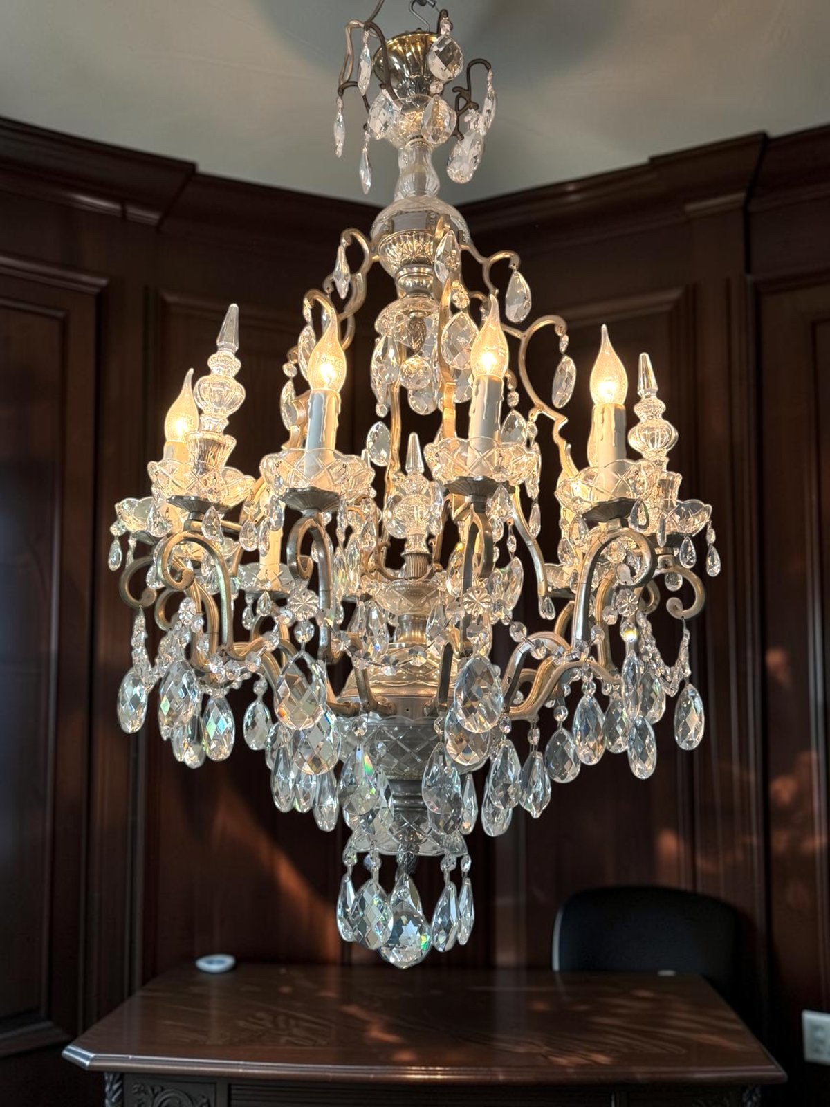 Indrukwekkende antieke kristallen kroonluchter | 120hx60Ø, Ophalen of Verzenden, Zo goed als nieuw, Glas, Antiek vintage design regency