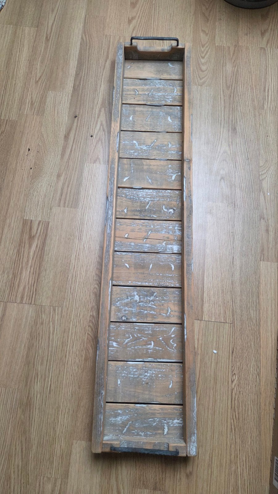 Lang houten dienblad - 98cm - Rustieke stijl, Ophalen, Gebruikt, Dienblad, Met handvatten