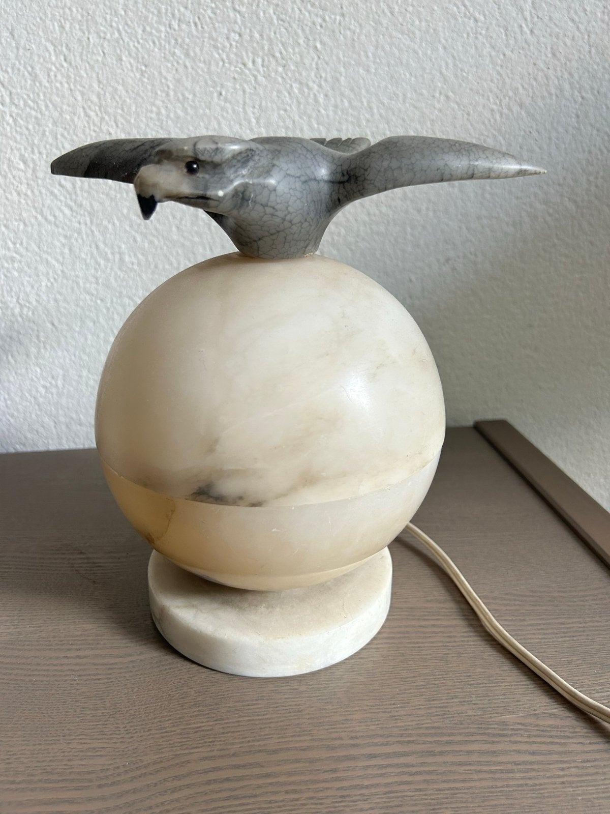 Vintage Marmerachtige Tafellamp met Vogeldecoratie, Ophalen