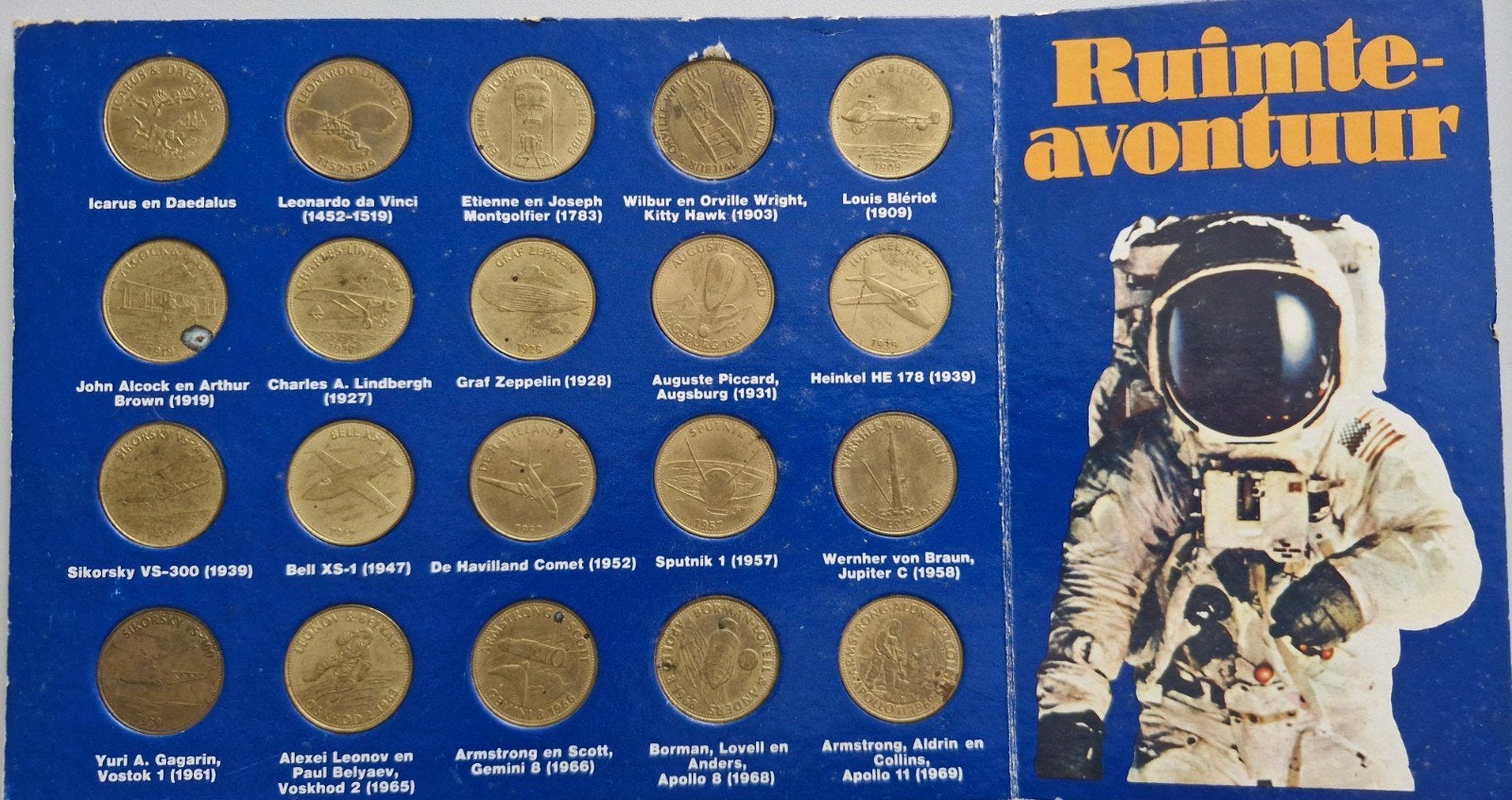 Verzamelmap 'Ruimte-avontuur' met penningen (jaren '70), Ophalen of Verzenden