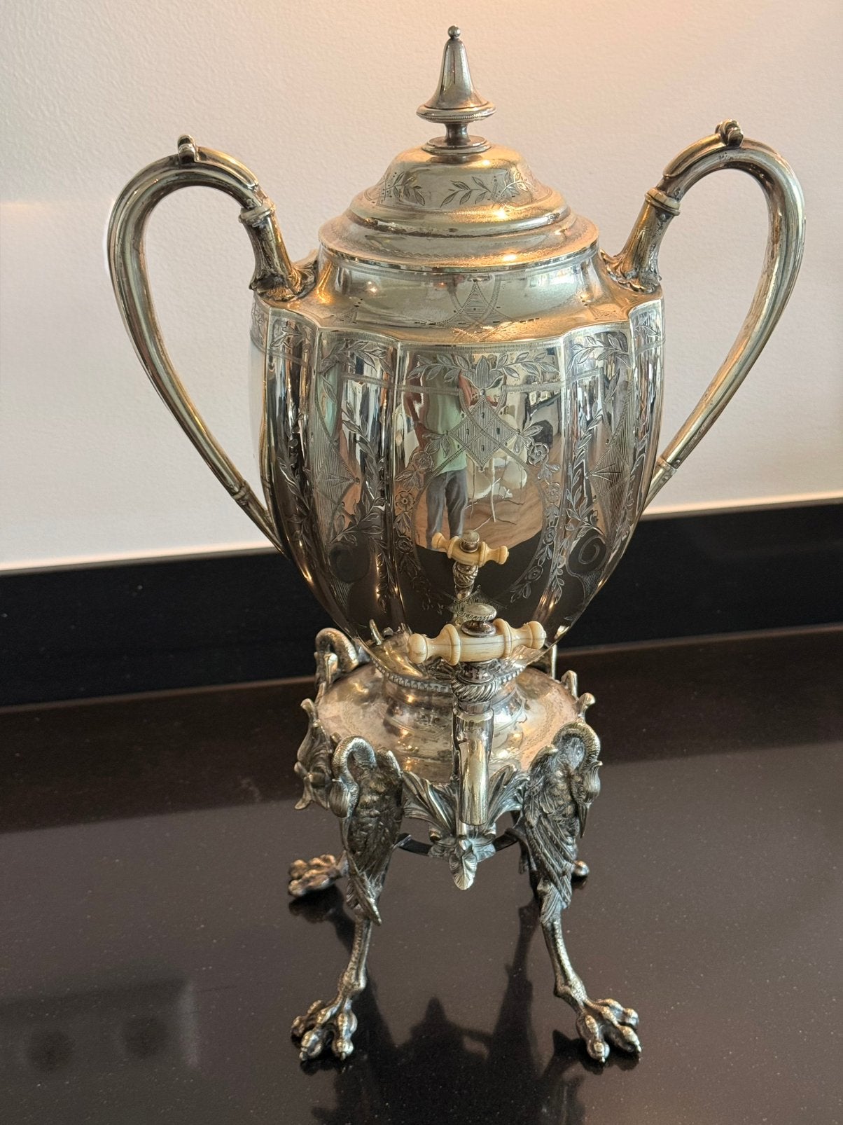 Antieke Victoriaanse verzilverde kraantjeskan ca. 1860–1890, Antiek en Kunst, Ophalen, Zilver