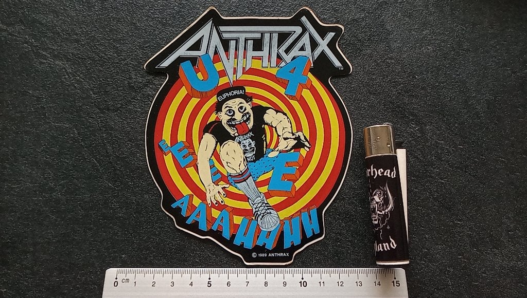 Anthrax prachtige  vintage 1989 Euphoria sticker 12x15 cm, Ophalen of Verzenden, Nieuw, Overige typen