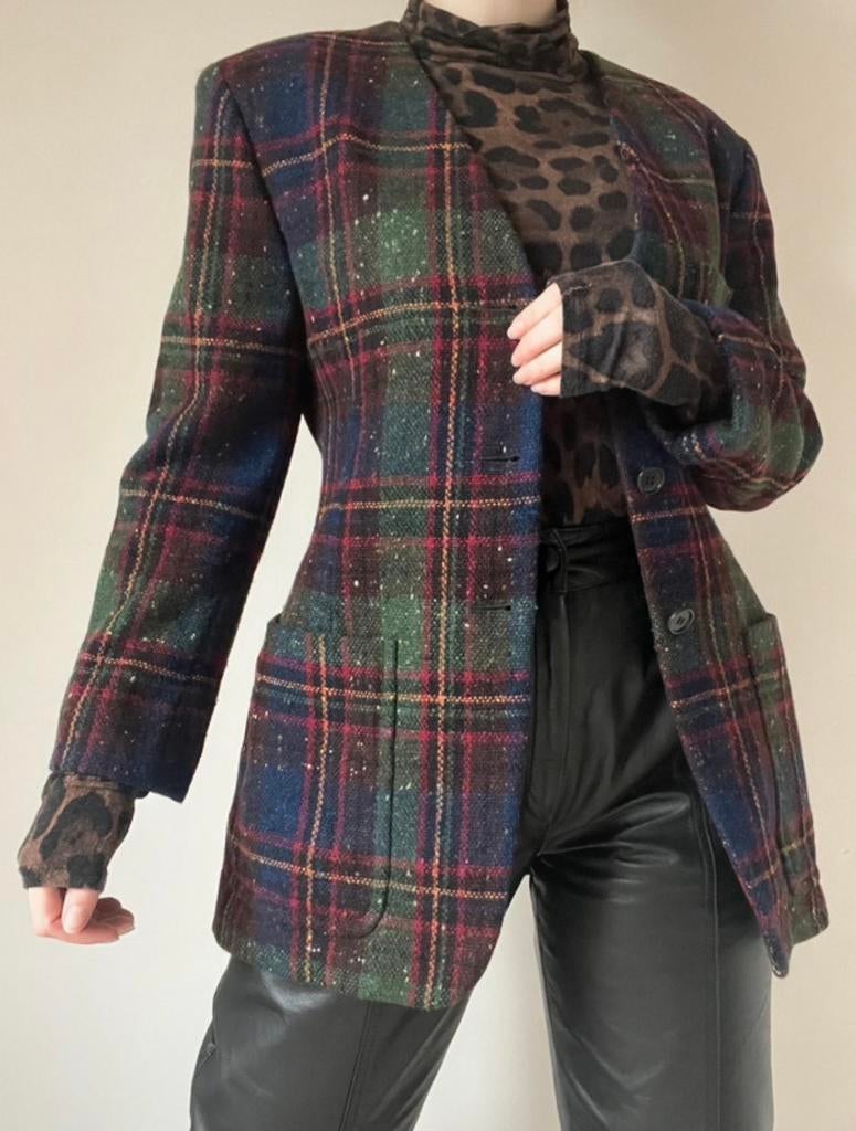 Prachtig vintage colbert/blazer, S/M. Tarten geruit fancy, Overige kleuren, Verzenden, Vintage, Jasje