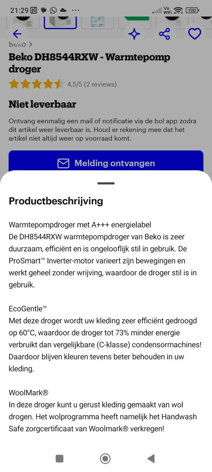 Foto 6 van Beko Wasmachine 10 kg & Warmtepompdroger Set