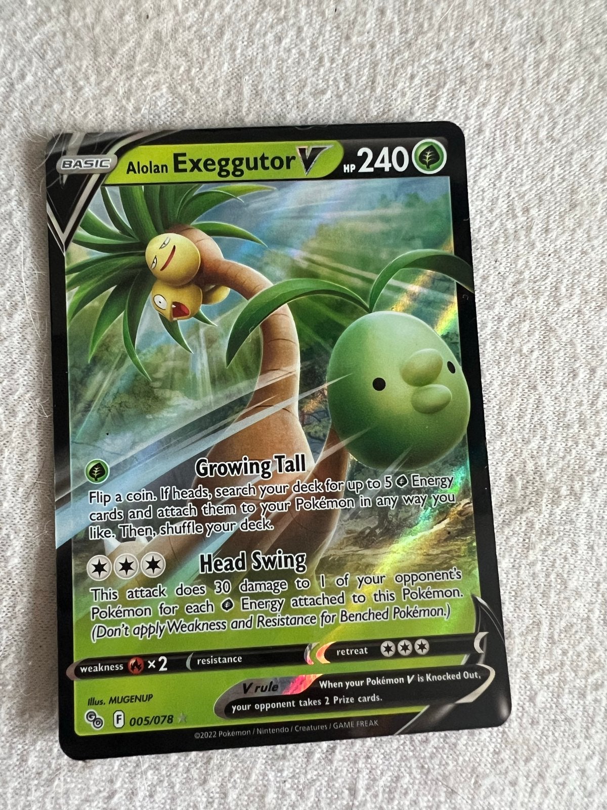 Pokémon V Kaarten: Alolan Exeggutor V, Virizion V, Coalossal, Ophalen of Verzenden, Zo goed als nieuw, Meerdere kaarten, Foil