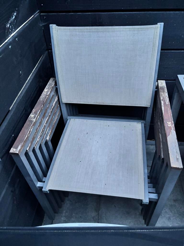 Tuintafel met 6 tuinstoelen, Gebruikt, 6 zitplaatsen, Aluminium, Ophalen of Verzenden
