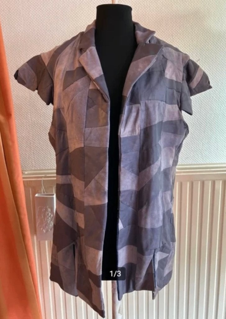 Vintage Leren Patchwork Gilet - Maat L, Ophalen of Verzenden, Gedragen, Maat 52/54 (L), Kleding