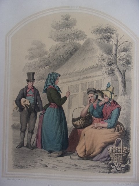 Klederdrachtprent Bing & Braet Overijssel Staphorst Rouveen, 1800 - 1899, Mode, Ophalen of Verzenden, Blanco verso