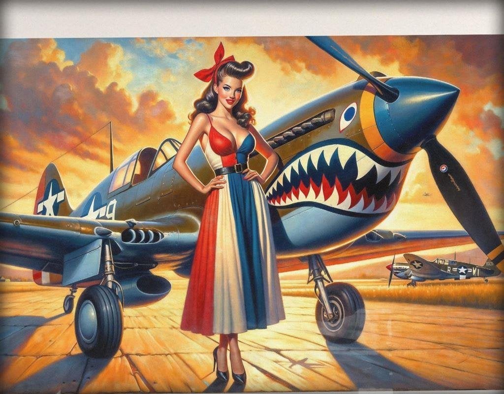 [Poster in Frame] Curtiss P-40 Warhawk leger met pin up girl, Verzenden, Nederland, Foto of Poster