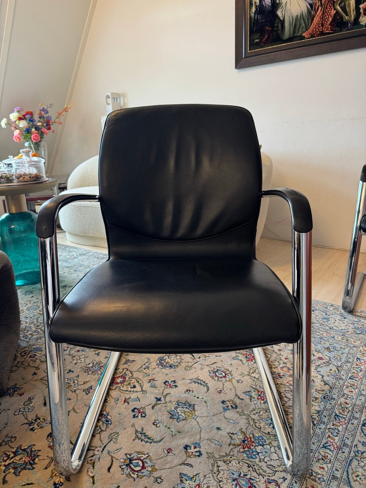 Drabert by Samas vergaderstoelen - Leer en Chroom 6x, Gebruikt, Zwart, Leer, Ophalen of Verzenden