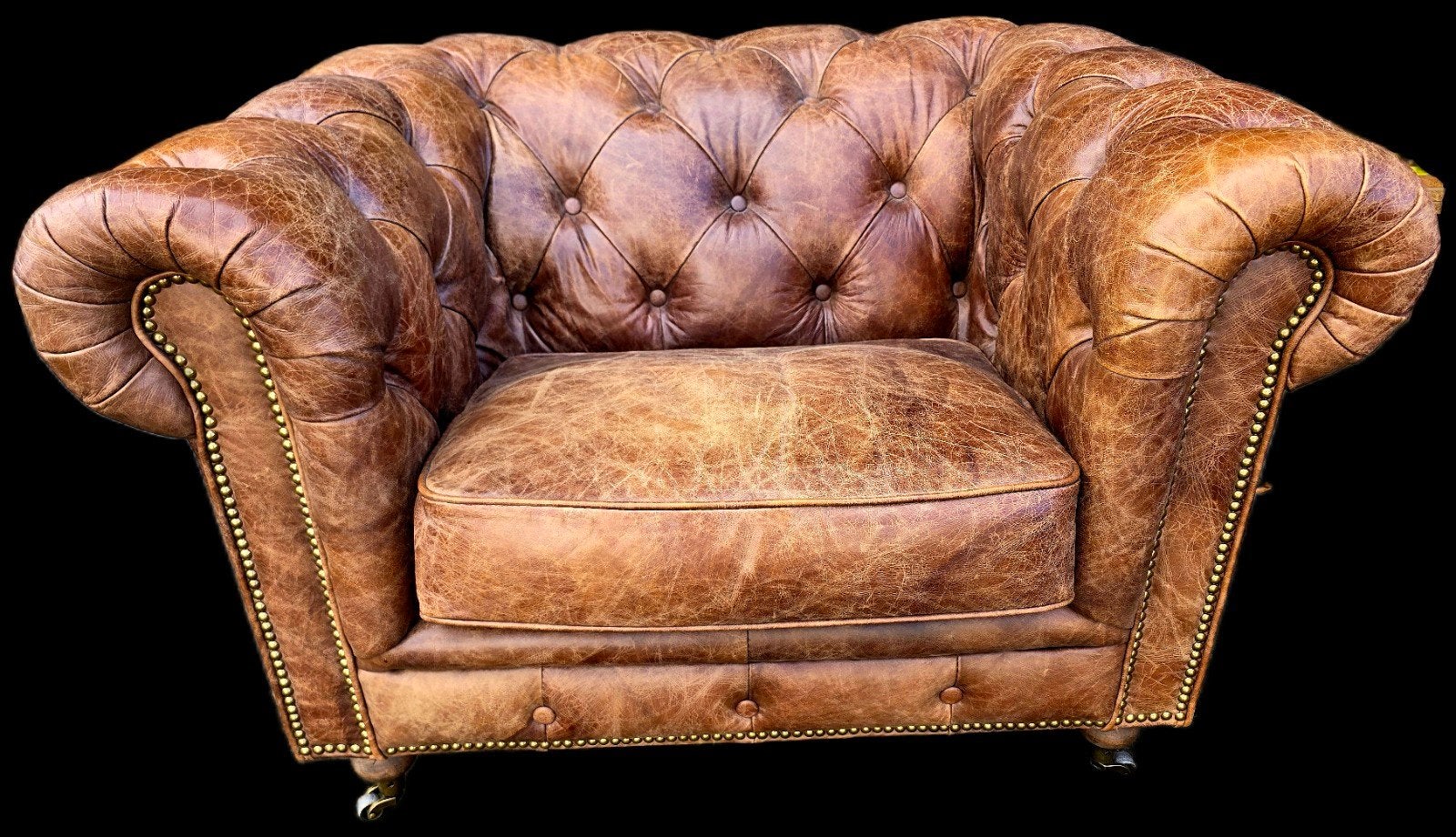 Chesterfield fauteuil vintage Bruin leer + BEZORGING GRATIS