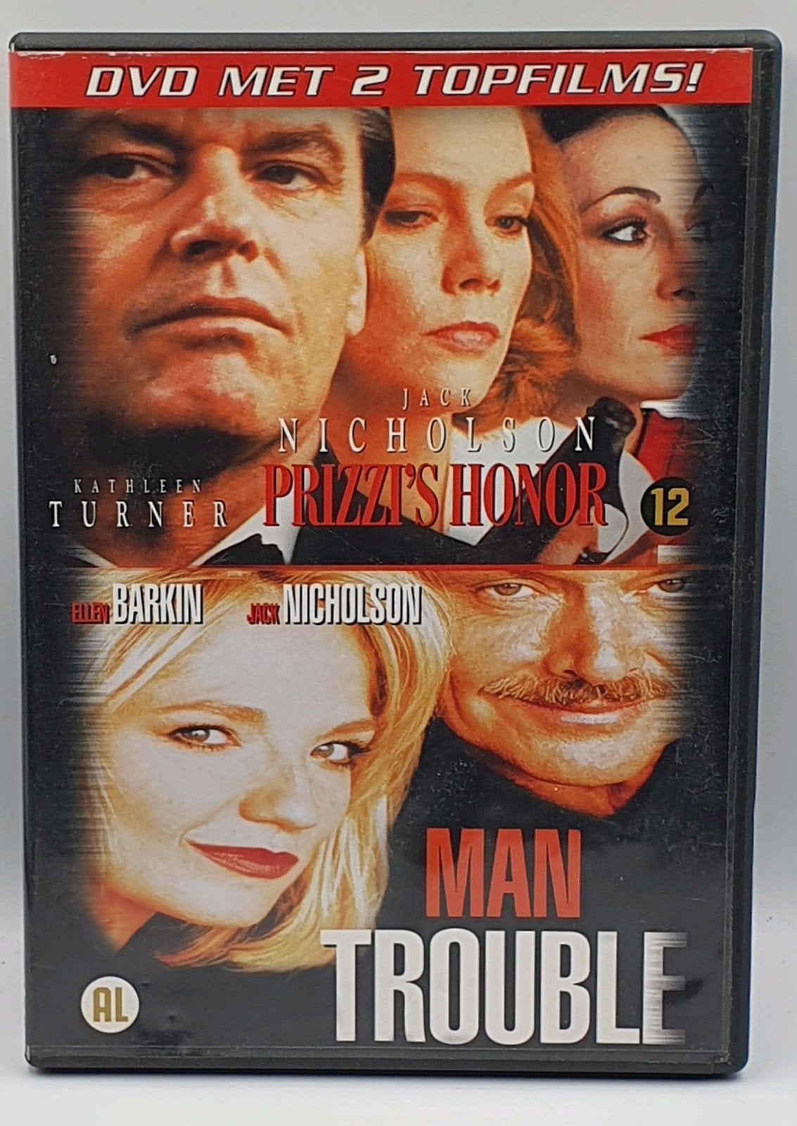 Te koop: DVD met 2 Topfilms: Prizzi's Honor & Man Trouble, Nederlands, Overige genres, Ophalen of Verzenden, Vanaf 12 jaar