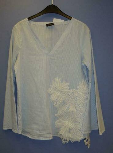 Liu Jo blauw / wit gestreepte blouse broderie 42-44 28158, Maat 38/40 (M), Blauw, Ophalen of Verzenden, Zo goed als nieuw