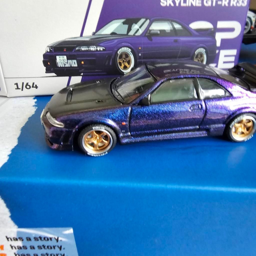 Pop Race Nissan Skyline GT-R R33 1/64 Modelauto Paars, Niet beschikbaar, Nieuw, Ophalen of Verzenden, Pop Race