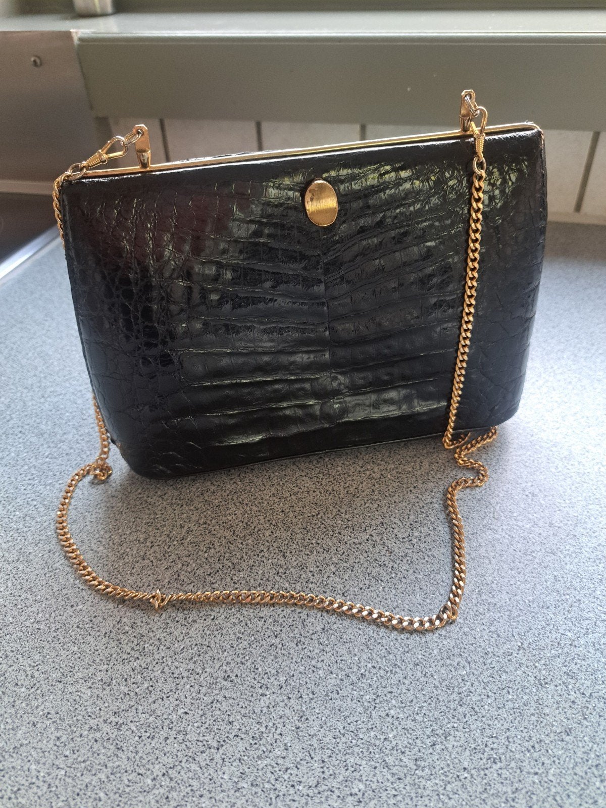 Vintage Zwarte Avondtas met Gouden Ketting, Sieraden, Tassen en Uiterlijk, Tassen | Damestassen, Ophalen of Verzenden, Zo goed als nieuw