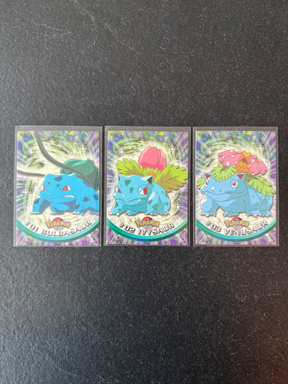 Topps Pokémon kaarten Bulbasaur, Ivysaur, Venusaur set, Ophalen of Verzenden, Zo goed als nieuw, Meerdere kaarten, Foil