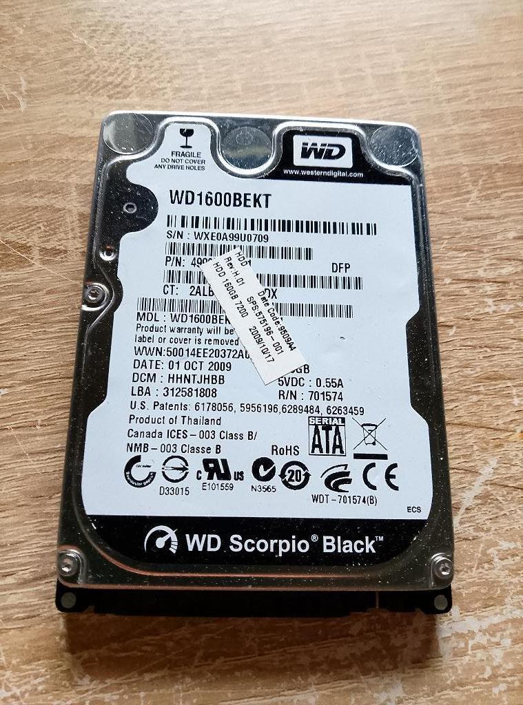 WD Scorpio Black – 160GB, Computers en Software, Harde schijven, Gebruikt, Laptop, Intern, HDD, SATA, Ophalen of Verzenden