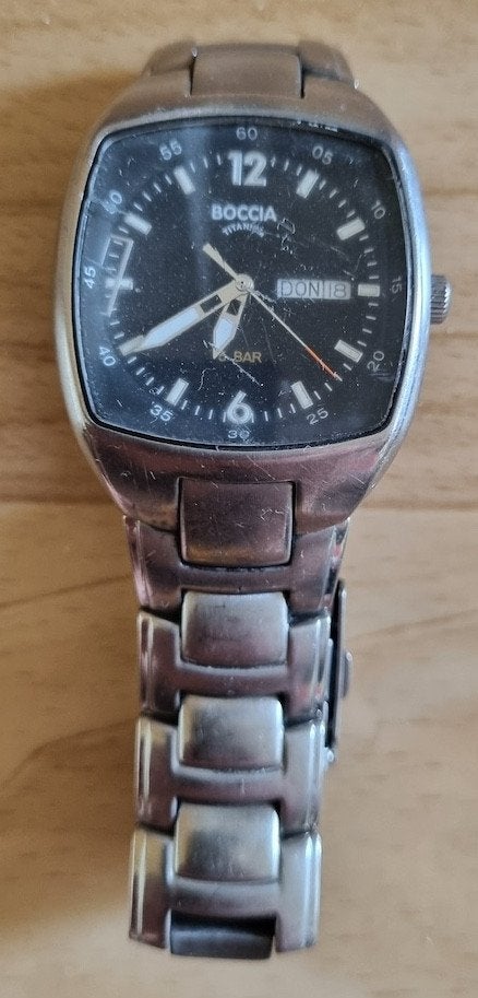 Boccia Titanium quartz herenhorloge., Sieraden, Tassen en Uiterlijk, Overige merken, Staal, Met bandje, Polshorloge