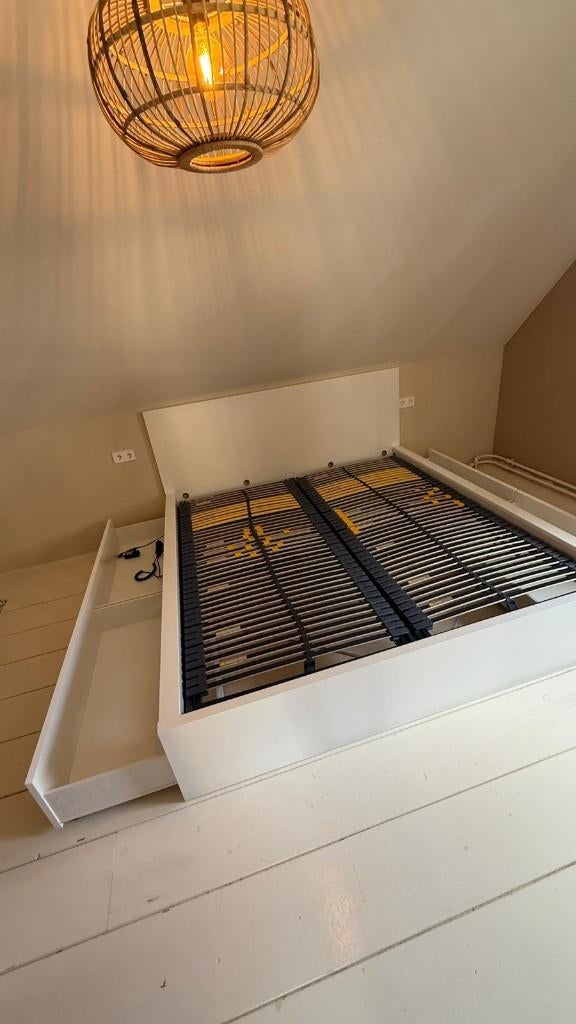 IKEA bed 200 x 180 cm incl. bodems en opberglades, Huis en Inrichting, Slaapkamer | Bedden, Ophalen, Gebruikt, Wit, Tweepersoons