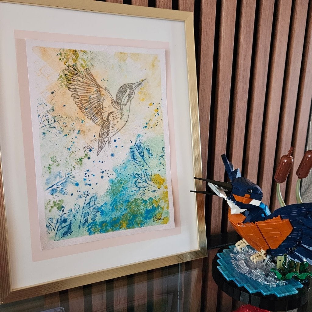 Kleurrijke ijsvogel voor aan de muur, Antiek en Kunst, Gesigneerd, Papier/karton, Ophalen of Verzenden, Dieren