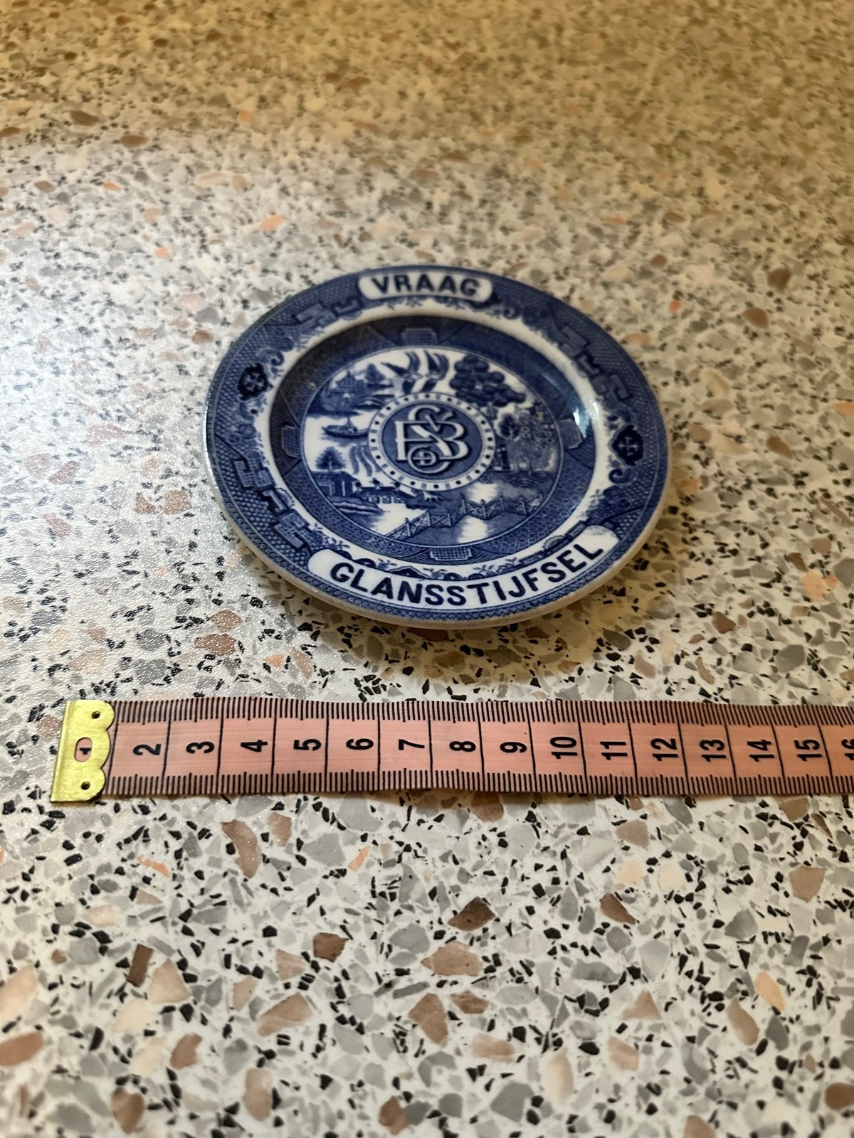 Miniatuur Delfts Blauw bordje - Vraag Glansstijfsel, Ophalen of Verzenden