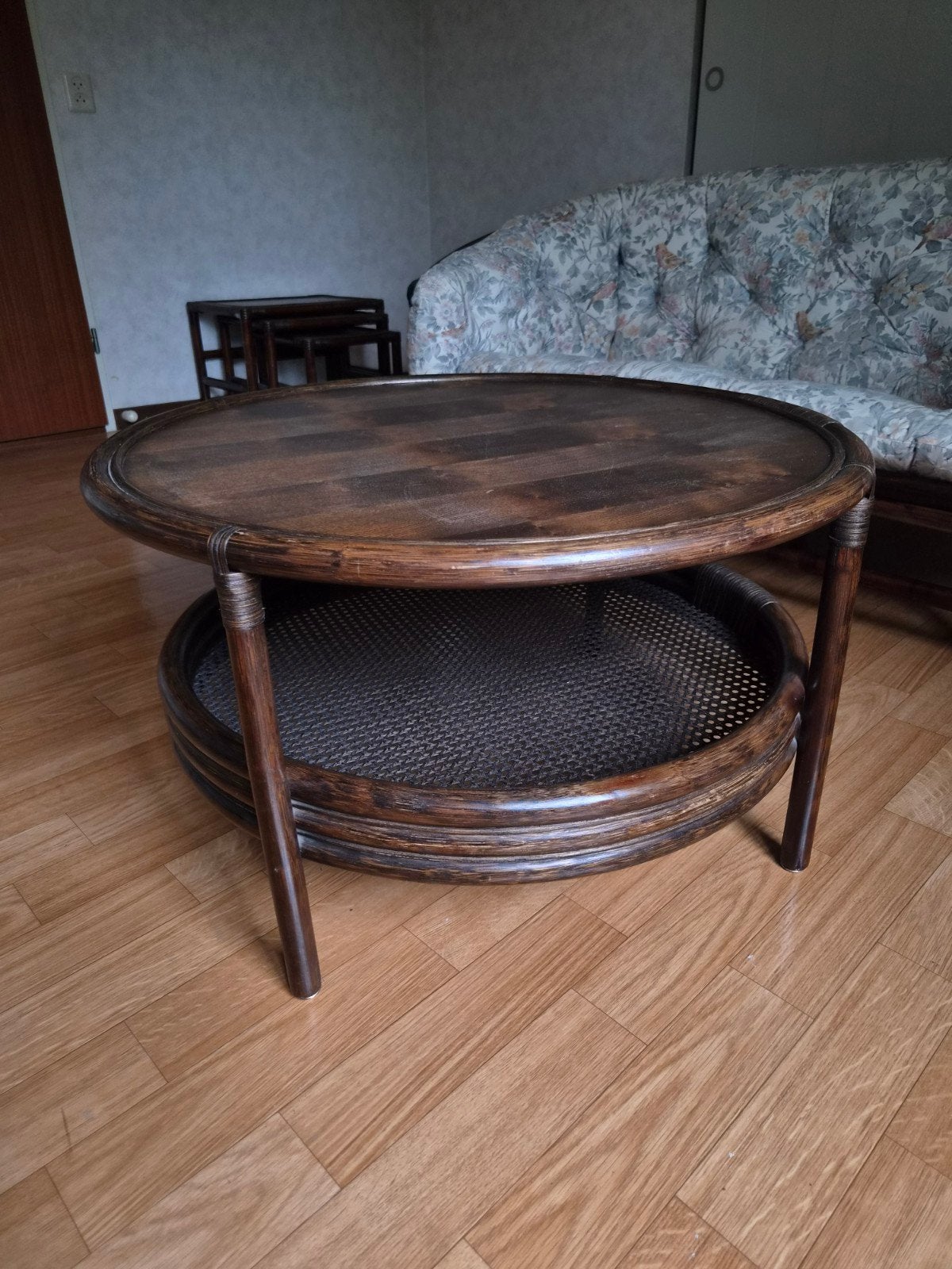 Koloniale salontafel van rotan en bamboe,webbing, Ophalen, Gebruikt, 50 tot 100 cm, Koloniaal