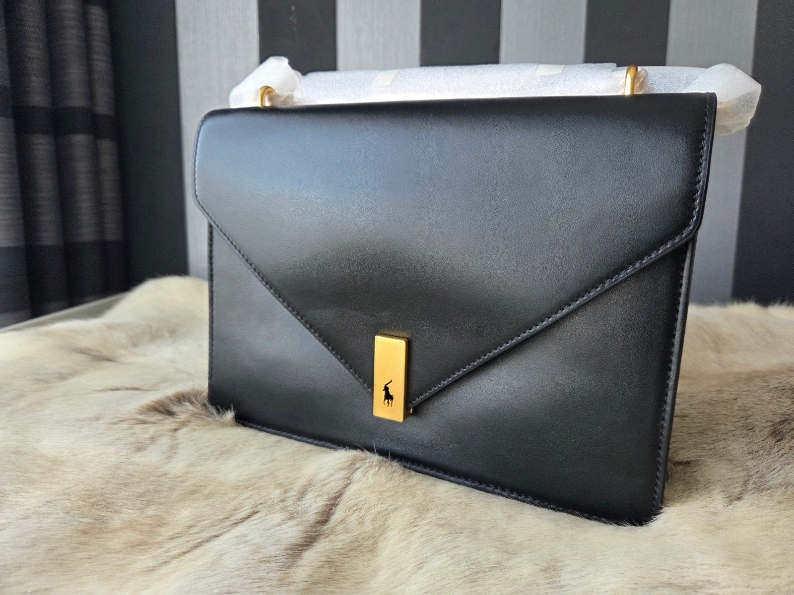 Ralph Lauren zwart leren envelope tas, Ophalen of Verzenden, Nieuw, Zwart, Schoudertasje