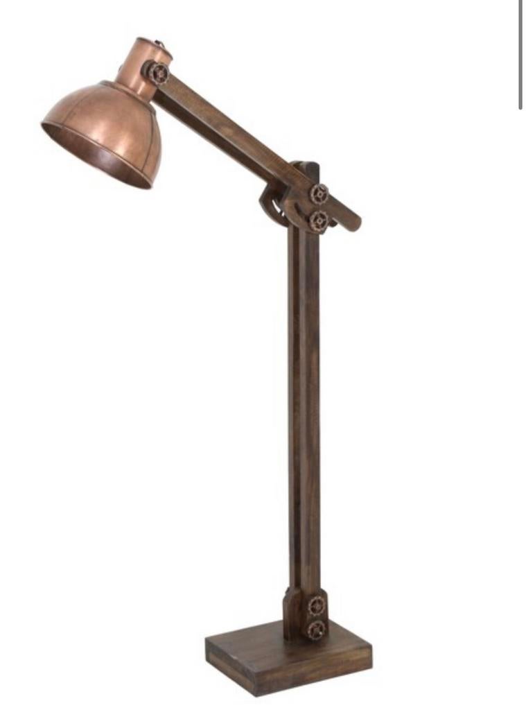 Vloerlamp Edward hout bruin en koper, Ophalen, Zo goed als nieuw