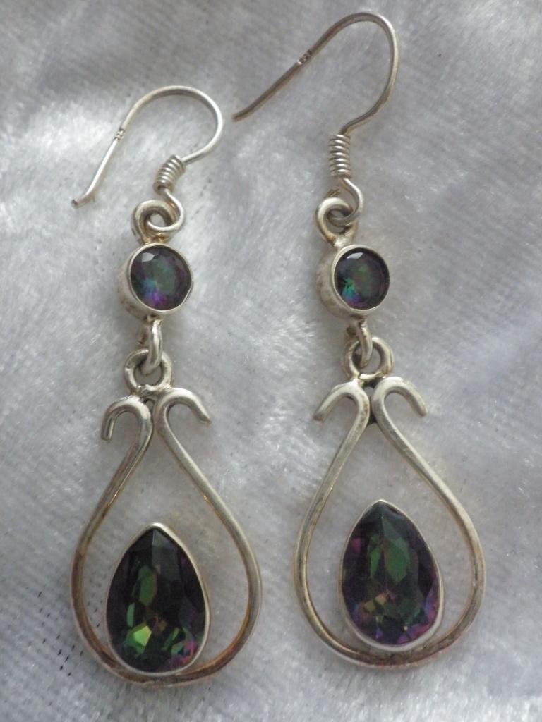 Mooie Lange Zilveren Oorhangers met Mystic Topaas, Verzenden, Zilver, Ring, Met edelsteen