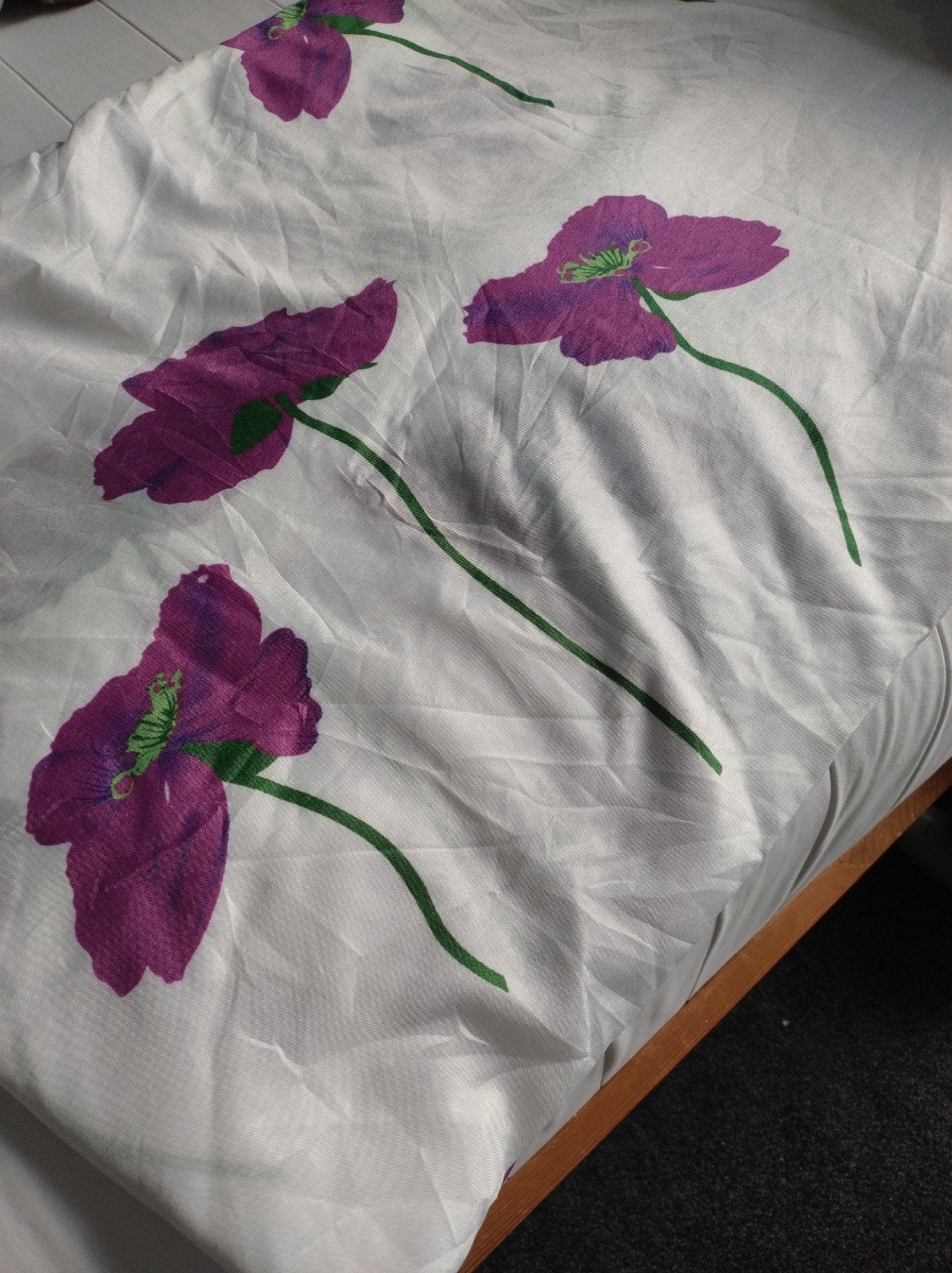 prachtig 1-persoons dekbedovertrek, wit met paarse bloemen!, Ophalen of Verzenden, Eenpersoons, Wit, Dekbedovertrek