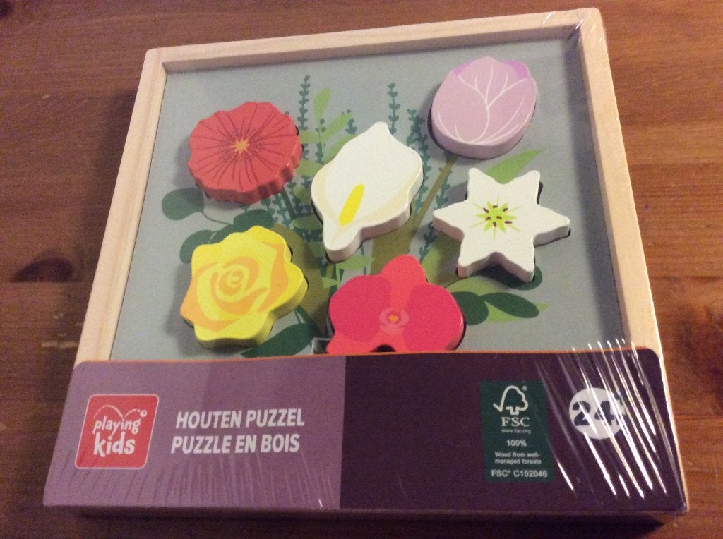 Playing Kids houten puzzel, vaas met bloemen. 24 mnd. Nieuw, Ophalen of Verzenden, Nieuw