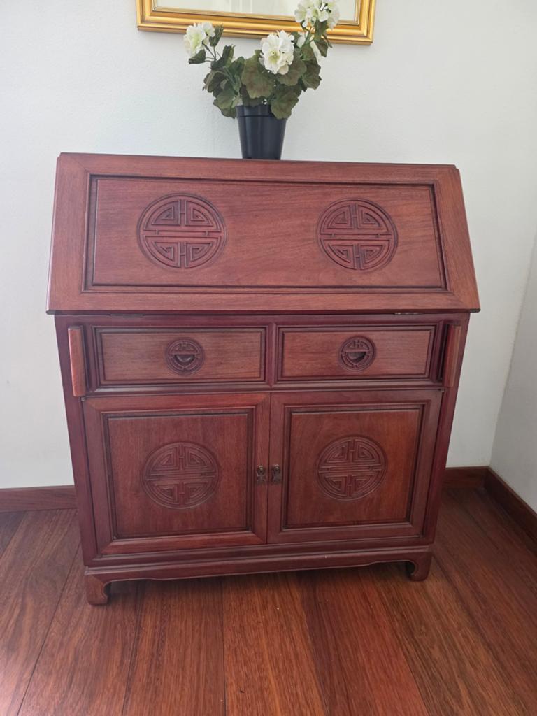 Vintage Chinese Secretaire / Klepbureau - Rozenhout, Ophalen, Gebruikt, Chinees, Vintage, Aziatisch
