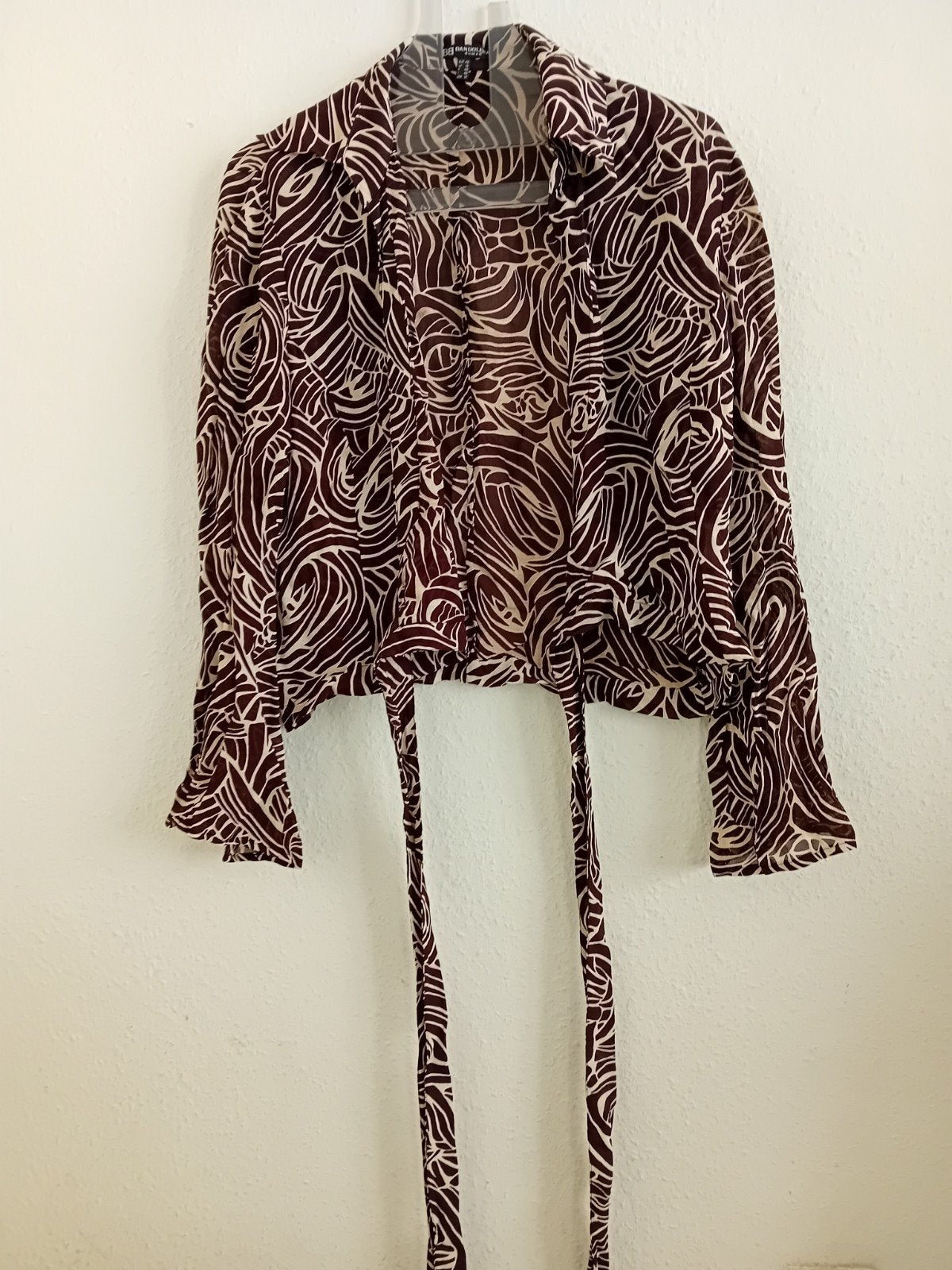 Bandolera Blouse met print en strikdetail, Bruin, Maat 42/44 (L), Ophalen of Verzenden, Zo goed als nieuw