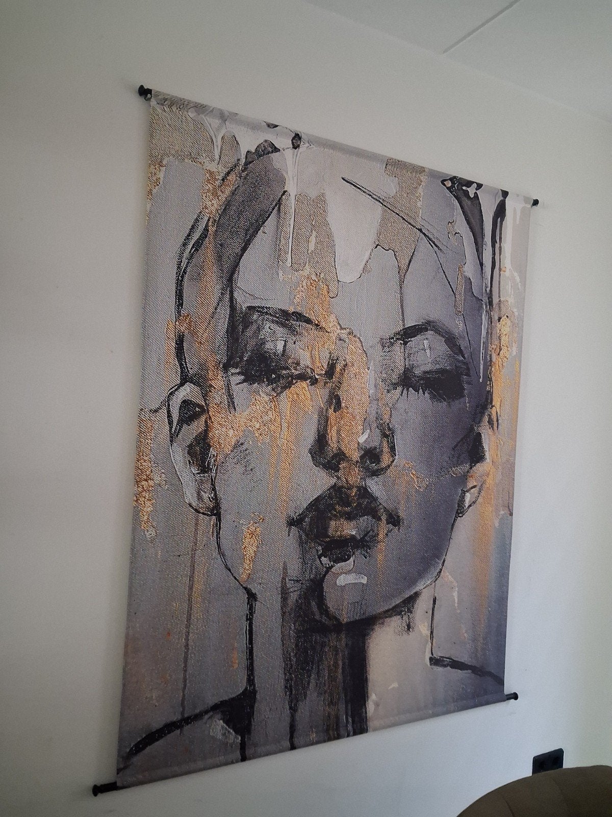 Wandkleed met abstract gezicht - Modern en stijlvol, Ophalen, Meerkleurig, Zo goed als nieuw, Met ophangsysteem