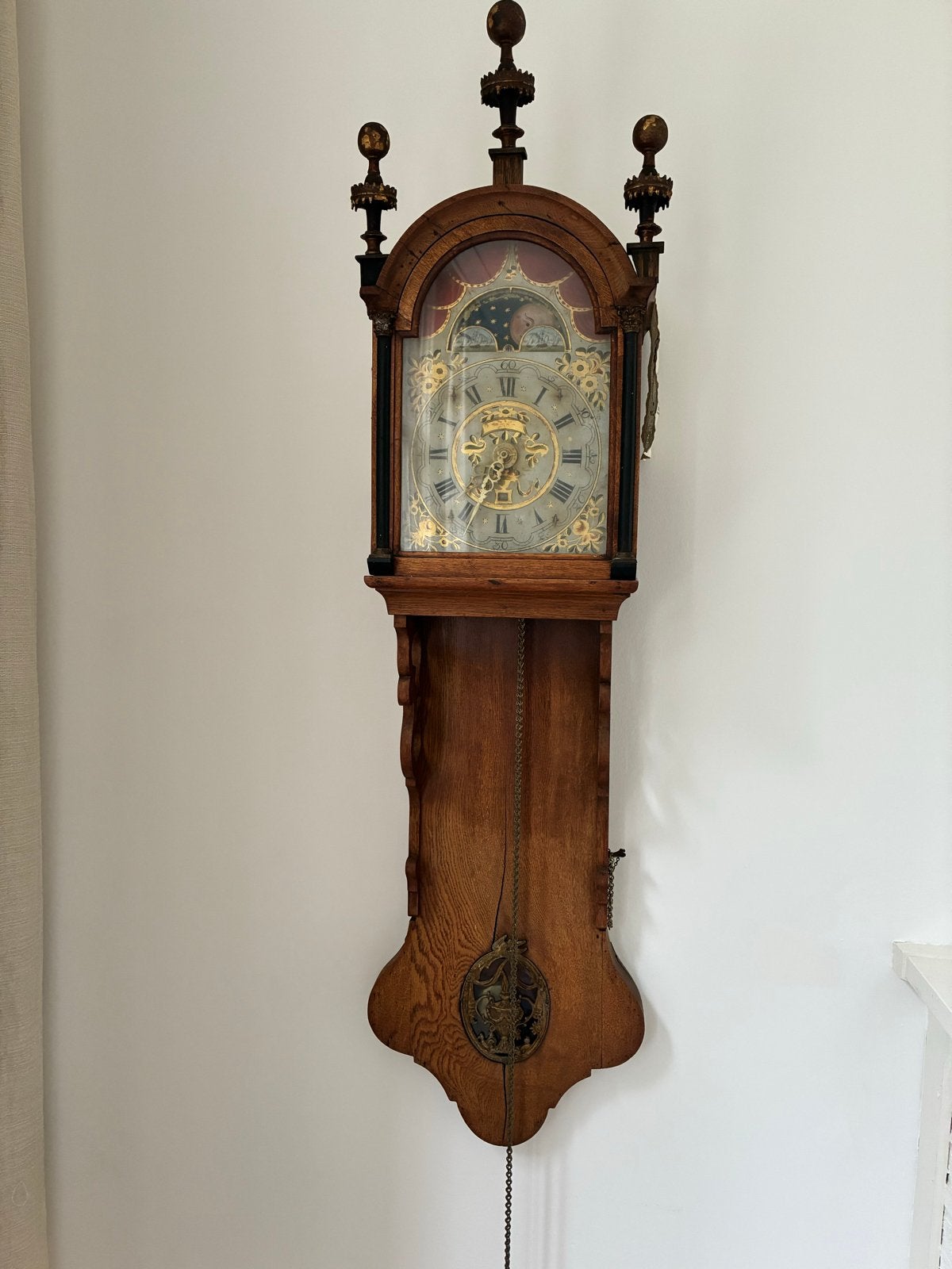 Antieke Friese Staartklok met Maanstand en Schepen, Antiek en Kunst, Ophalen