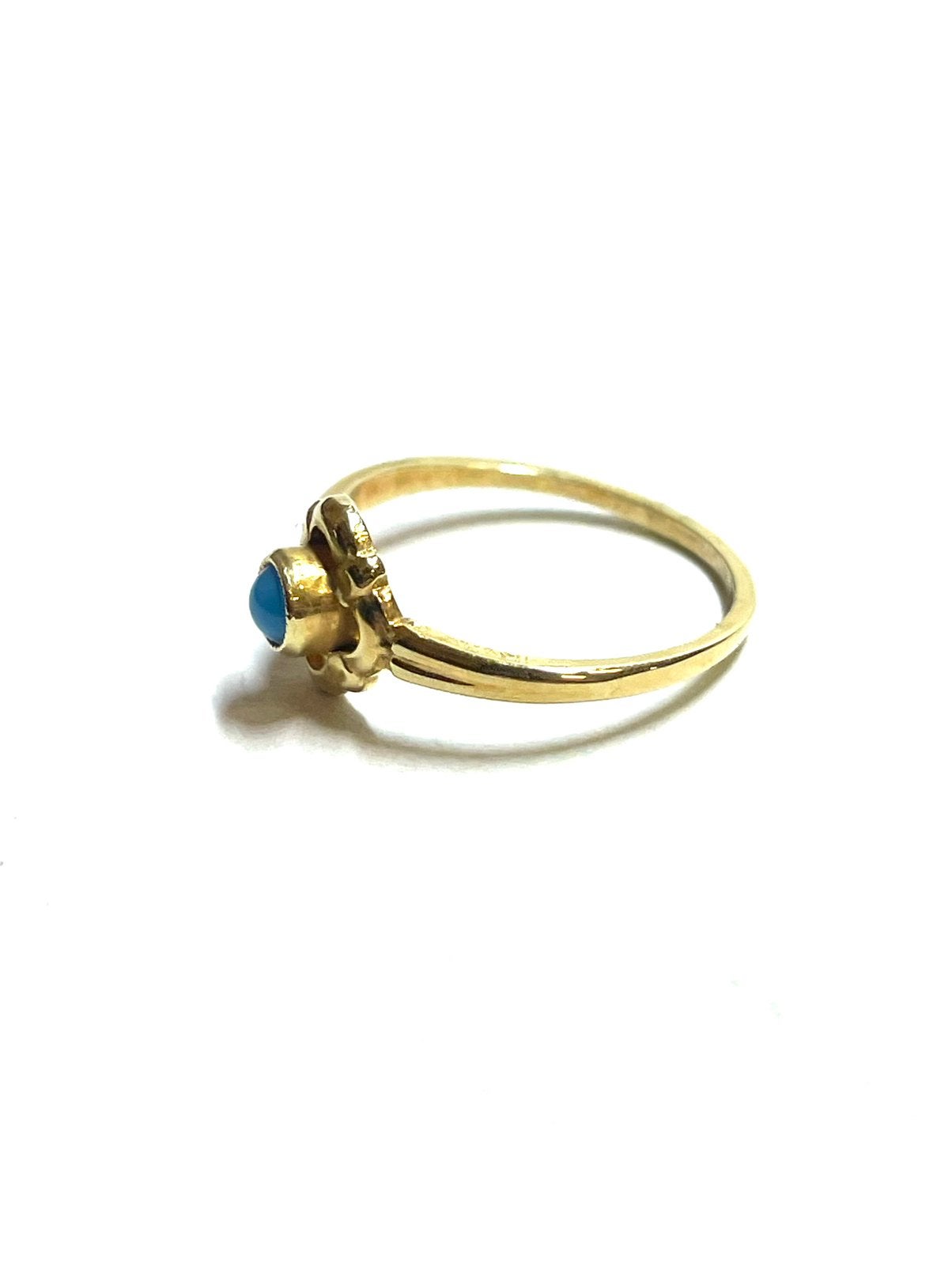 14k gouden ring met een blauwe steen, -, -, Ophalen of Verzenden, Dame