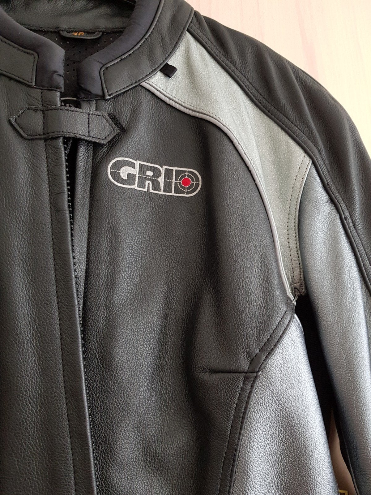 GRID Leren Motorjas Dames Maat 38 Zwart/Grijs, Jas | leer, Ophalen of Verzenden, GRID, Dames