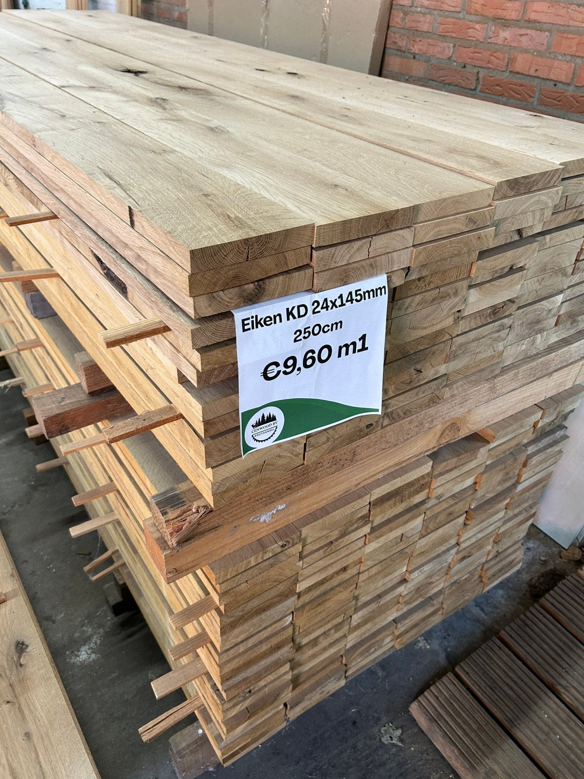 Eiken plank 24x145mm KD 250cm rustiek, Ophalen, Nieuw, 250 cm of meer, Planken