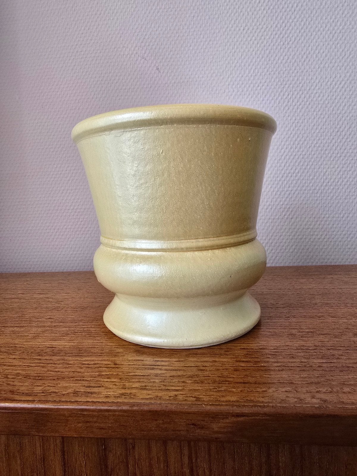 Vintage Pastelgele Parelmoer Bloempot Jaren '70, Ophalen of Verzenden