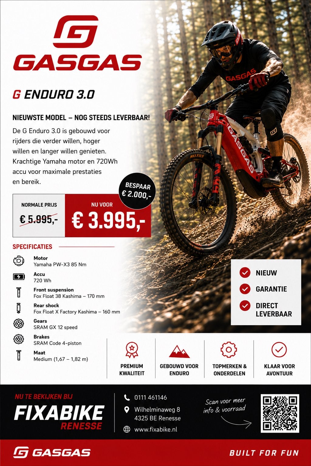 Nieuwe Gasgas G Enduro 3.0 e-mtb maat M, Overige merken, Fully, 45 tot 49 cm, Onbekend